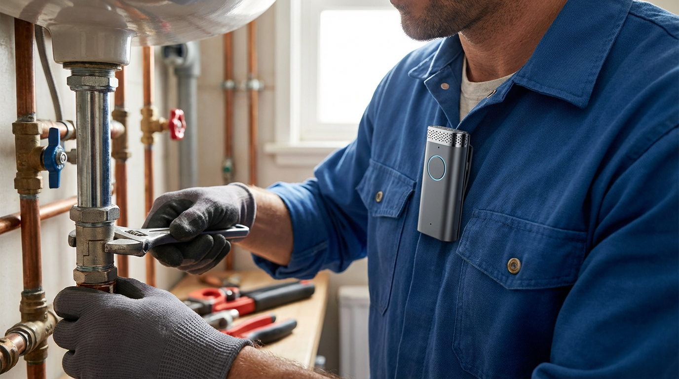 Tradesperson wearing FleetMic on the job